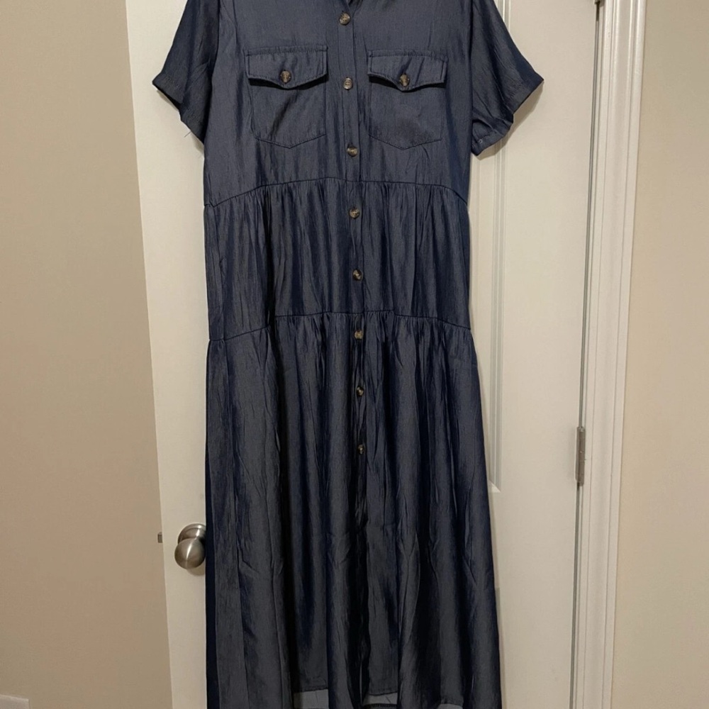 Stylish Blue Button-Up Dress